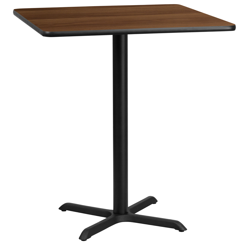 36 Square Walnut Laminate Table Top With 30 X 30 Bar Height Table Base XU-WALTB-3636-T3030B-GG