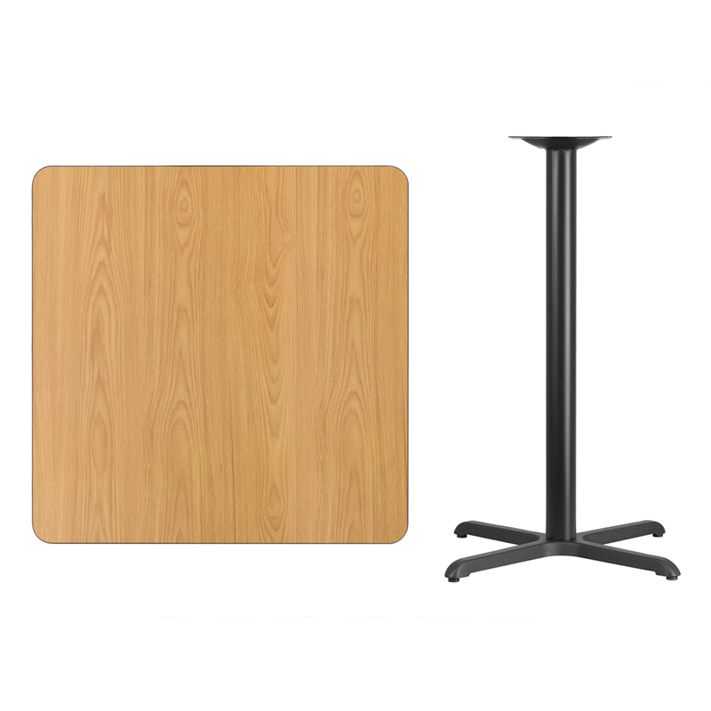 36 Square Natural Laminate Table Top With 30 X 30 Bar Height Table Base XU-NATTB-3636-T3030B-GG