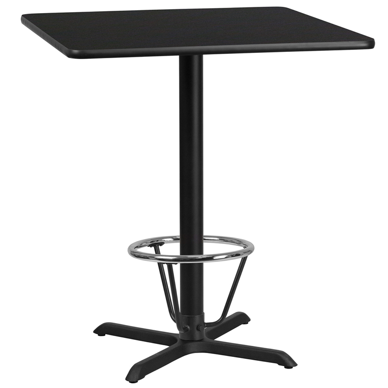 36 Square Black Laminate Table Top With 30 X 30 Bar Height Table Base And Foot Ring XU-BLKTB-3636-T3030B-3CFR-GG