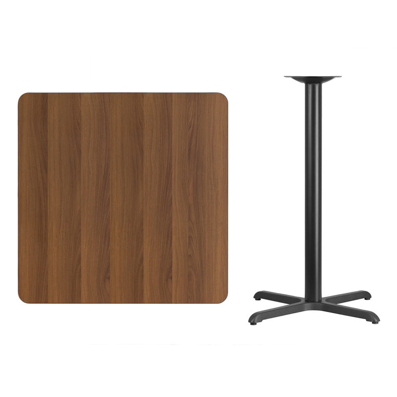 36 Square Walnut Laminate Table Top With 30 X 30 Bar Height Table Base XU-WALTB-3636-T3030B-GG
