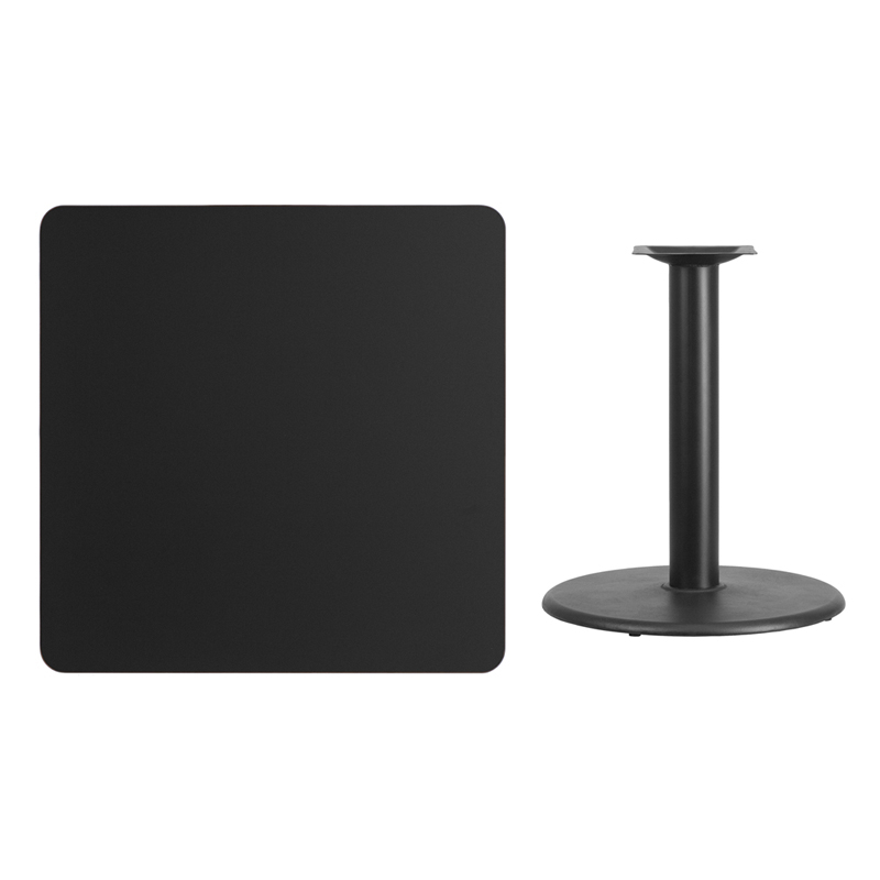 36 Square Black Laminate Table Top With 24 Round Table Height Base XU-BLKTB-3636-TR24-GG