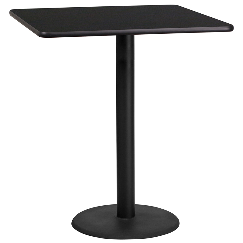 36 Square Black Laminate Table Top With 24 Round Bar Height Table Base XU-BLKTB-3636-TR24B-GG