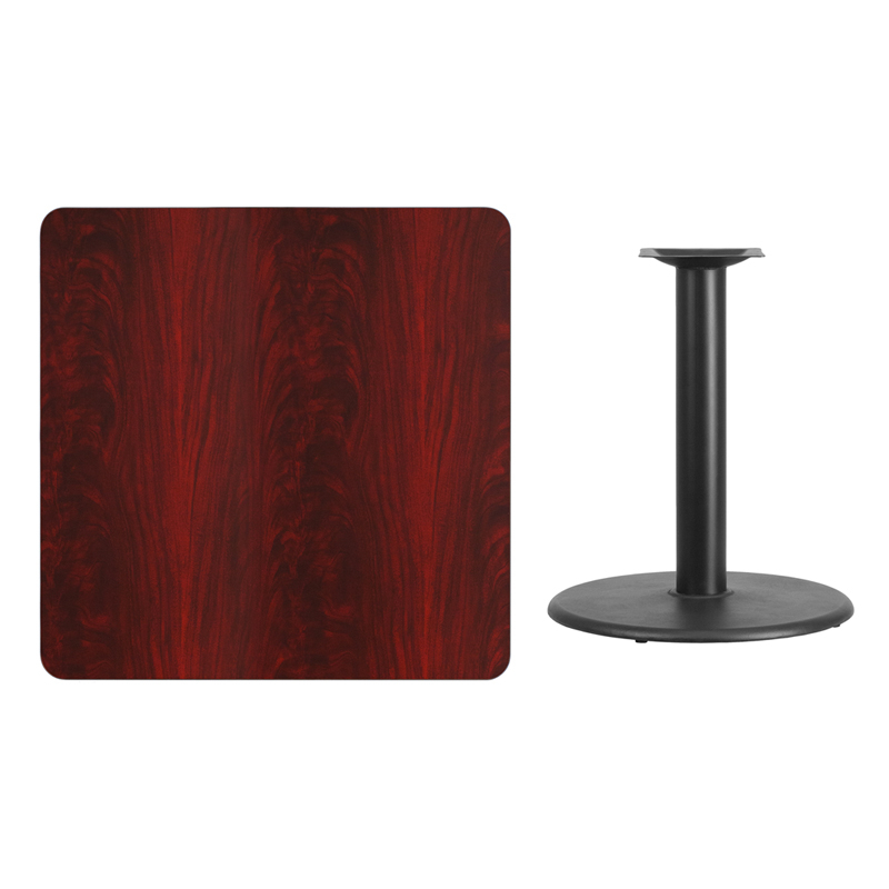 36 Square Mahogany Laminate Table Top With 24 Round Table Height Base XU-MAHTB-3636-TR24-GG