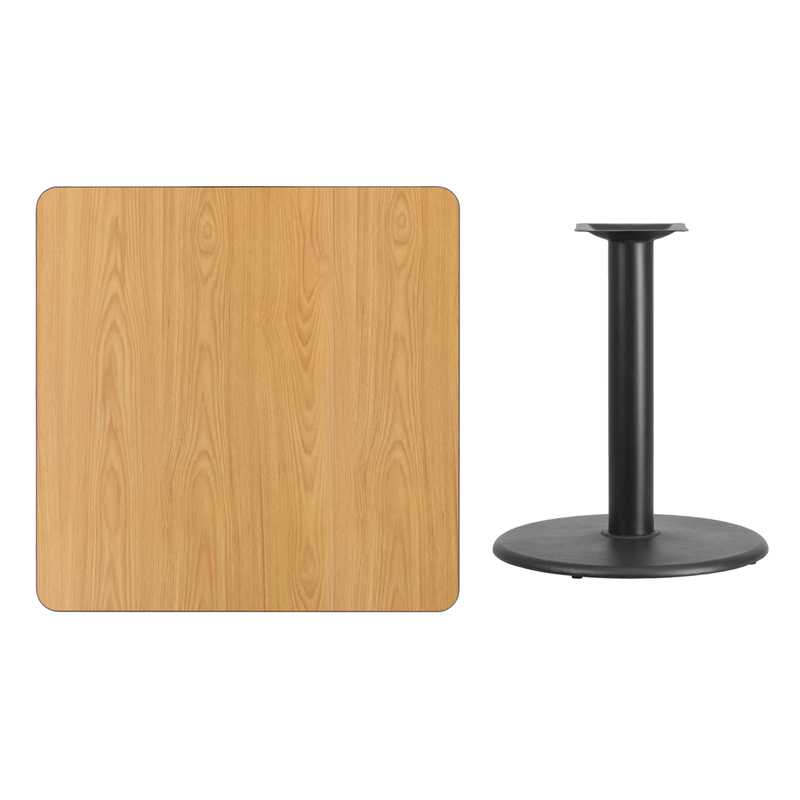 36 Square Natural Laminate Table Top With 24 Round Table Height Base XU-NATTB-3636-TR24-GG