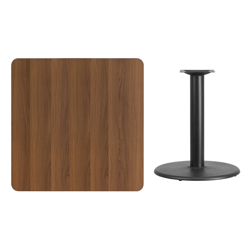 36 Square Walnut Laminate Table Top With 24 Round Table Height Base XU-WALTB-3636-TR24-GG