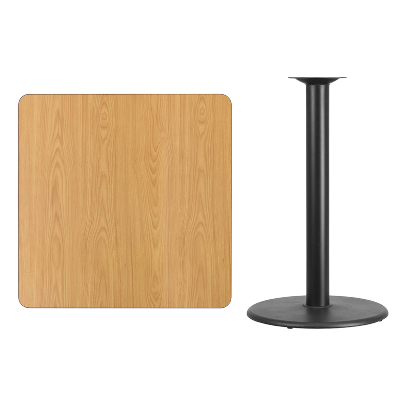 36 Square Natural Laminate Table Top With 24 Round Bar Height Table Base XU-NATTB-3636-TR24B-GG