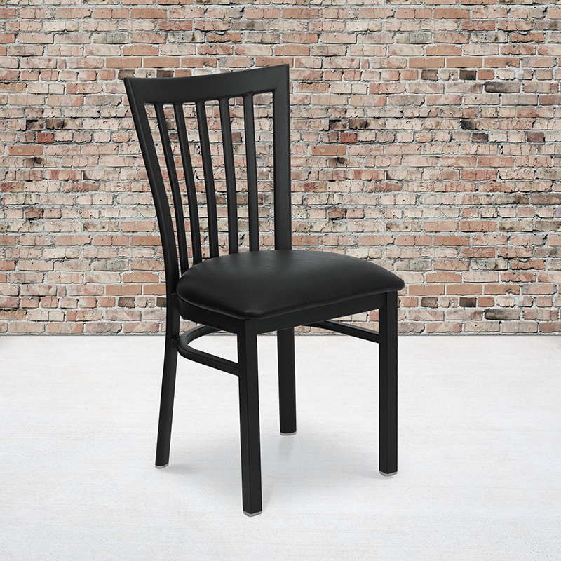 HERCULES Series Black School House Back Metal Restaurant Chair - Black Vinyl Seat XU-DG6Q4BSCH-BLKV-GG