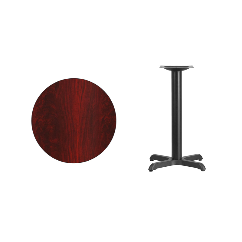 24 Round Mahogany Laminate Table Top With 22 X 22 Table Height Base XU-RD-24-MAHTB-T2222-GG