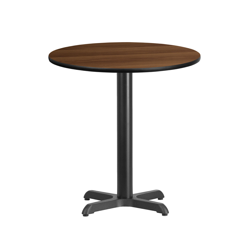 24 Round Walnut Laminate Table Top With 22 X 22 Table Height Base XU-RD-24-WALTB-T2222-GG