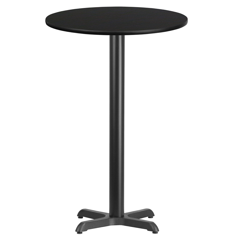 24 Round Black Laminate Table Top With 22 X 22 Bar Height Table Base XU-RD-24-BLKTB-T2222B-GG