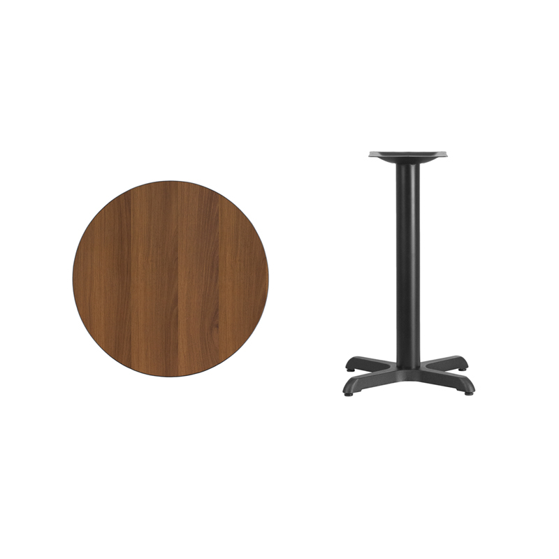 24 Round Walnut Laminate Table Top With 22 X 22 Table Height Base XU-RD-24-WALTB-T2222-GG