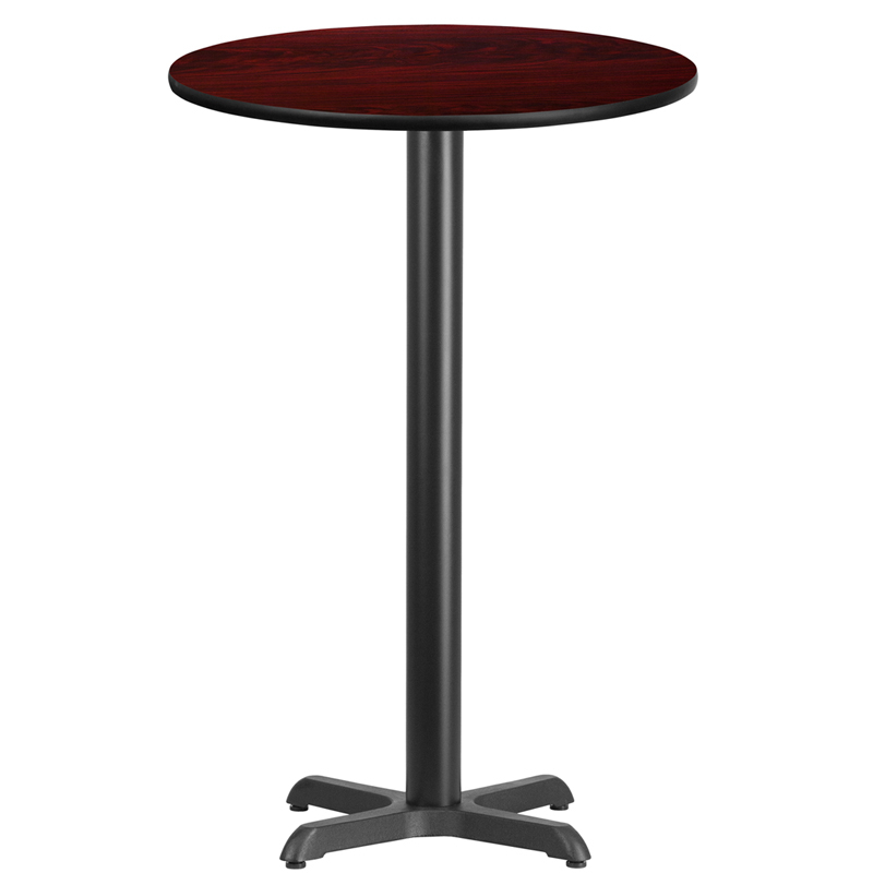 24 Round Mahogany Laminate Table Top With 22 X 22 Bar Height Table Base XU-RD-24-MAHTB-T2222B-GG