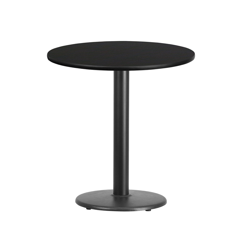 24 Round Black Laminate Table Top With 18 Round Table Height Base XU-RD-24-BLKTB-TR18-GG