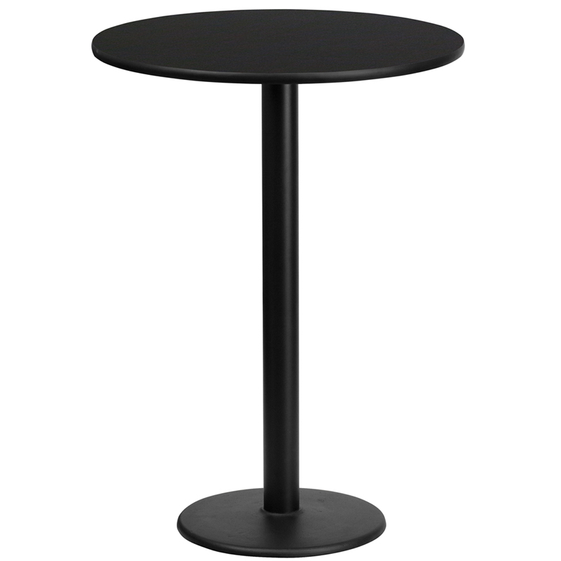 24 Round Black Laminate Table Top With 18 Round Bar Height Table Base XU-RD-24-BLKTB-TR18B-GG