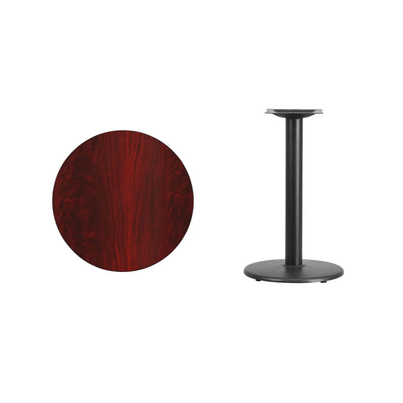 24 Round Mahogany Laminate Table Top With 18 Round Table Height Base XU-RD-24-MAHTB-TR18-GG