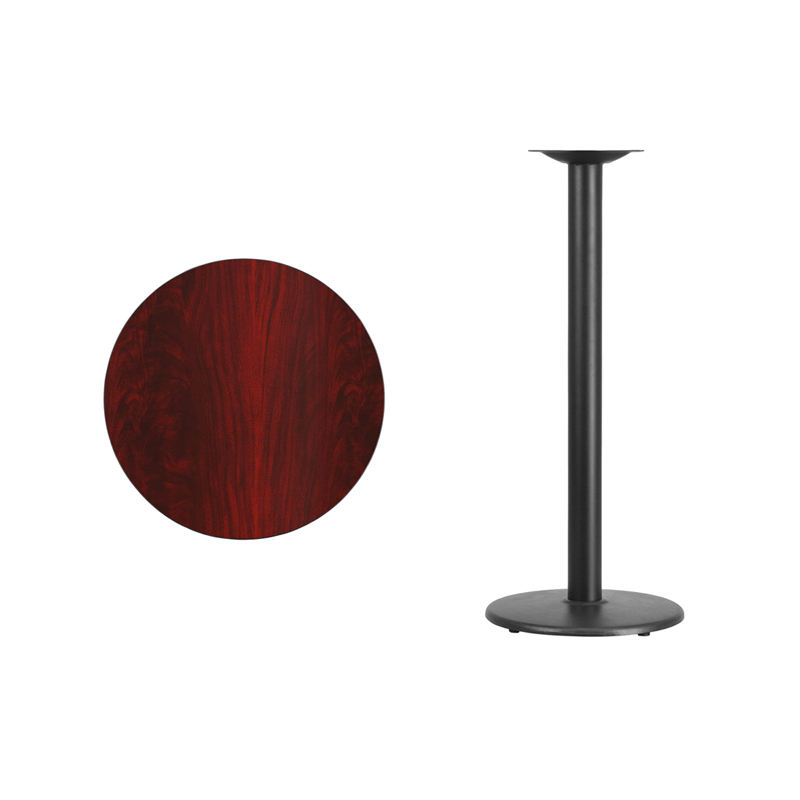 24 Round Mahogany Laminate Table Top With 18 Round Bar Height Table Base XU-RD-24-MAHTB-TR18B-GG