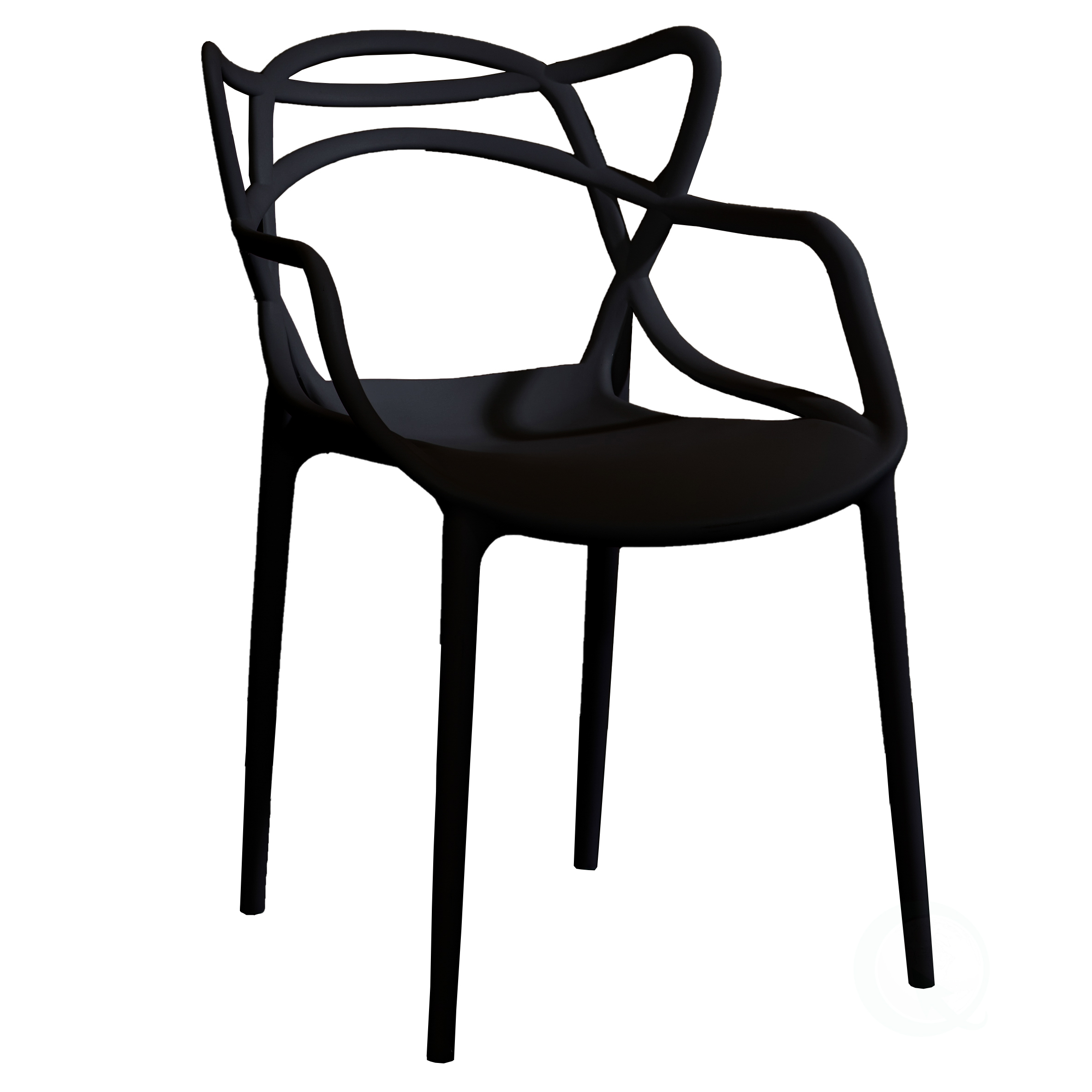 Mid-Century Modern Style Stackable Plastic Molded Arm Chair With Entangled Open Back - Black Single