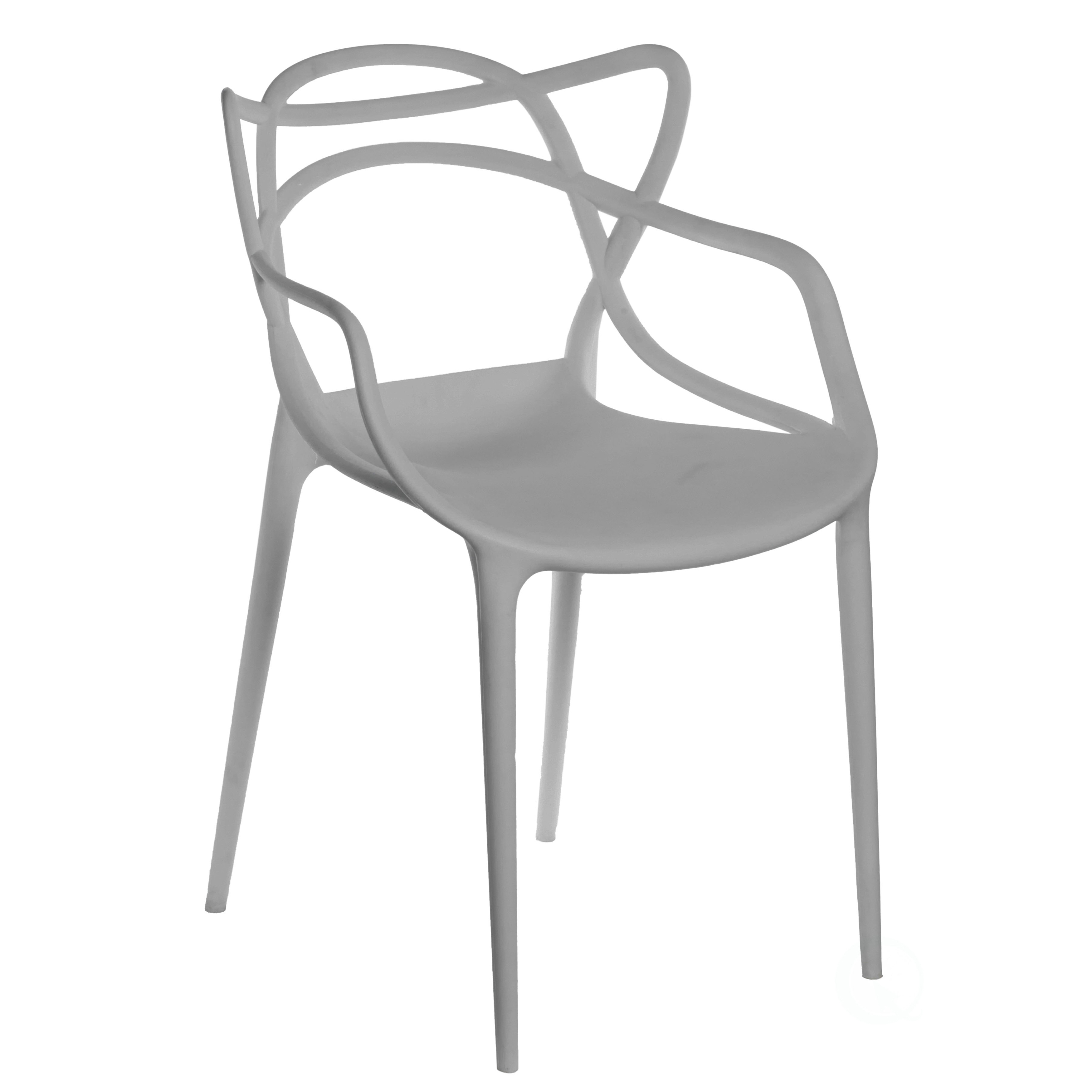 Mid-Century Modern Style Stackable Plastic Molded Arm Chair With Entangled Open Back - Gray Single