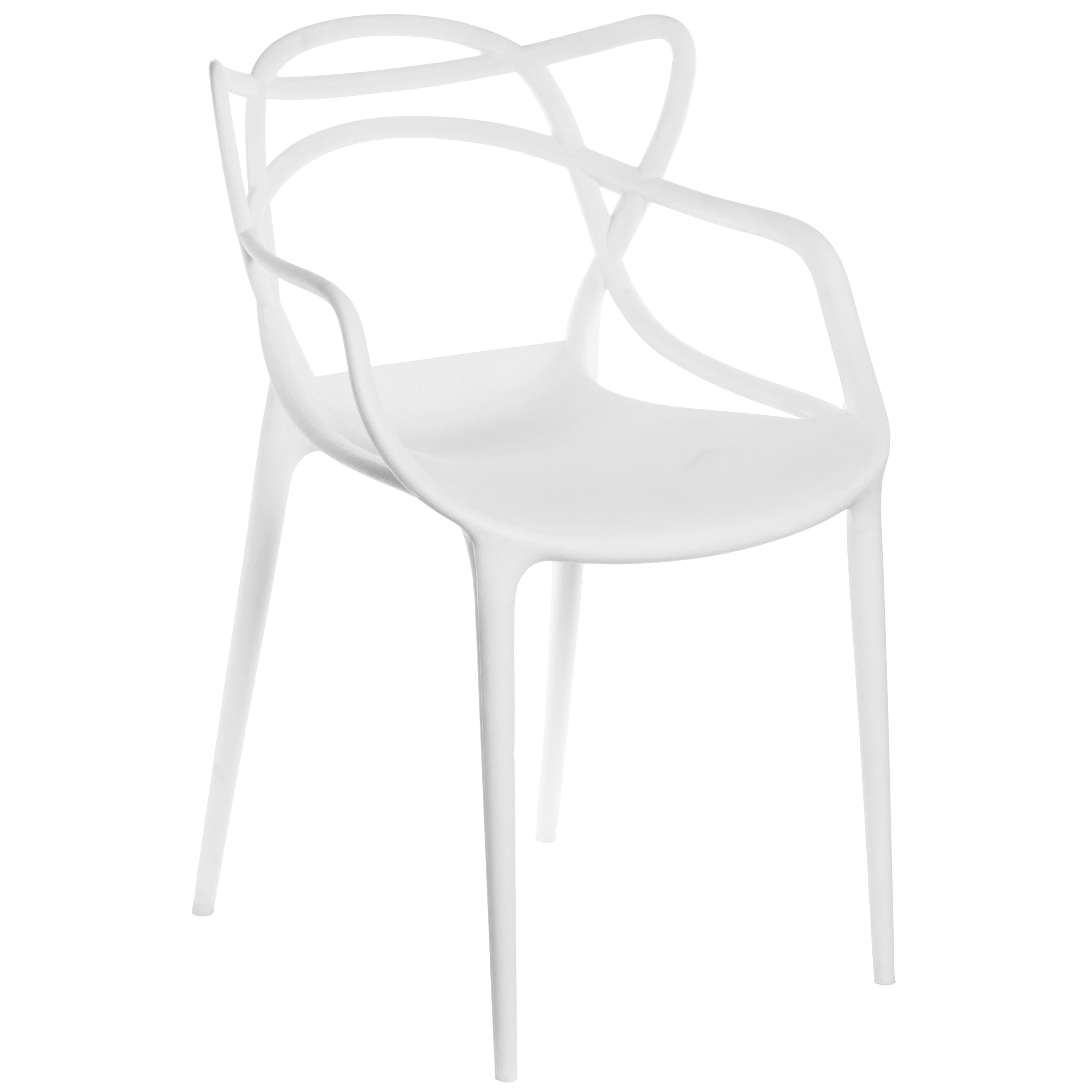 Mid-Century Modern Style Stackable Plastic Molded Arm Chair With Entangled Open Back - White Single