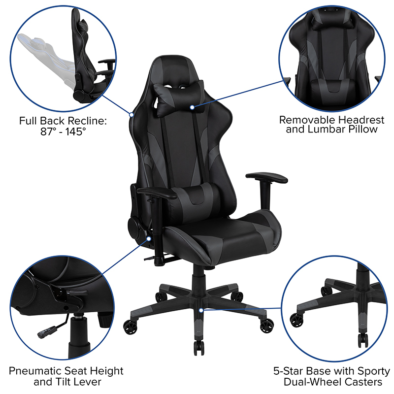 Black Gaming Desk And Gray Reclining Gaming Chair Set With Cup Holder, Headphone Hook, And Monitor Or Smartphone Stand