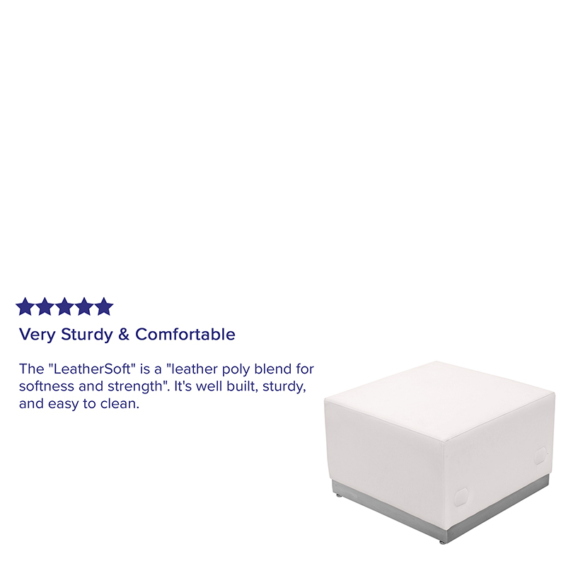 HERCULES Alon Series Melrose White LeatherSoft Ottoman With Brushed Stainless Steel Base ZB-803-OTTOMAN-WH-GG