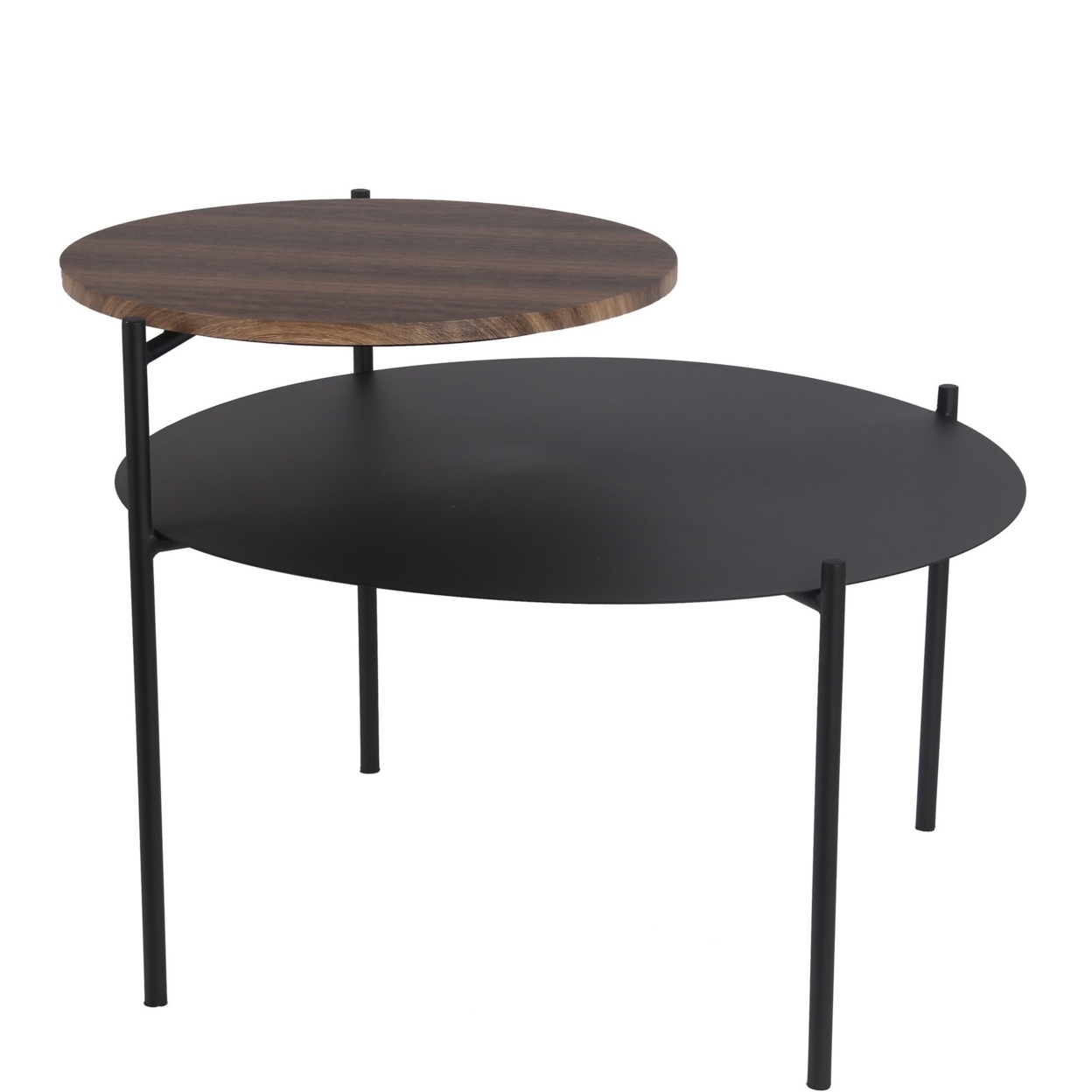 2 Tier Accent Table With Round Metal Top, Brown- Saltoro Sherpi