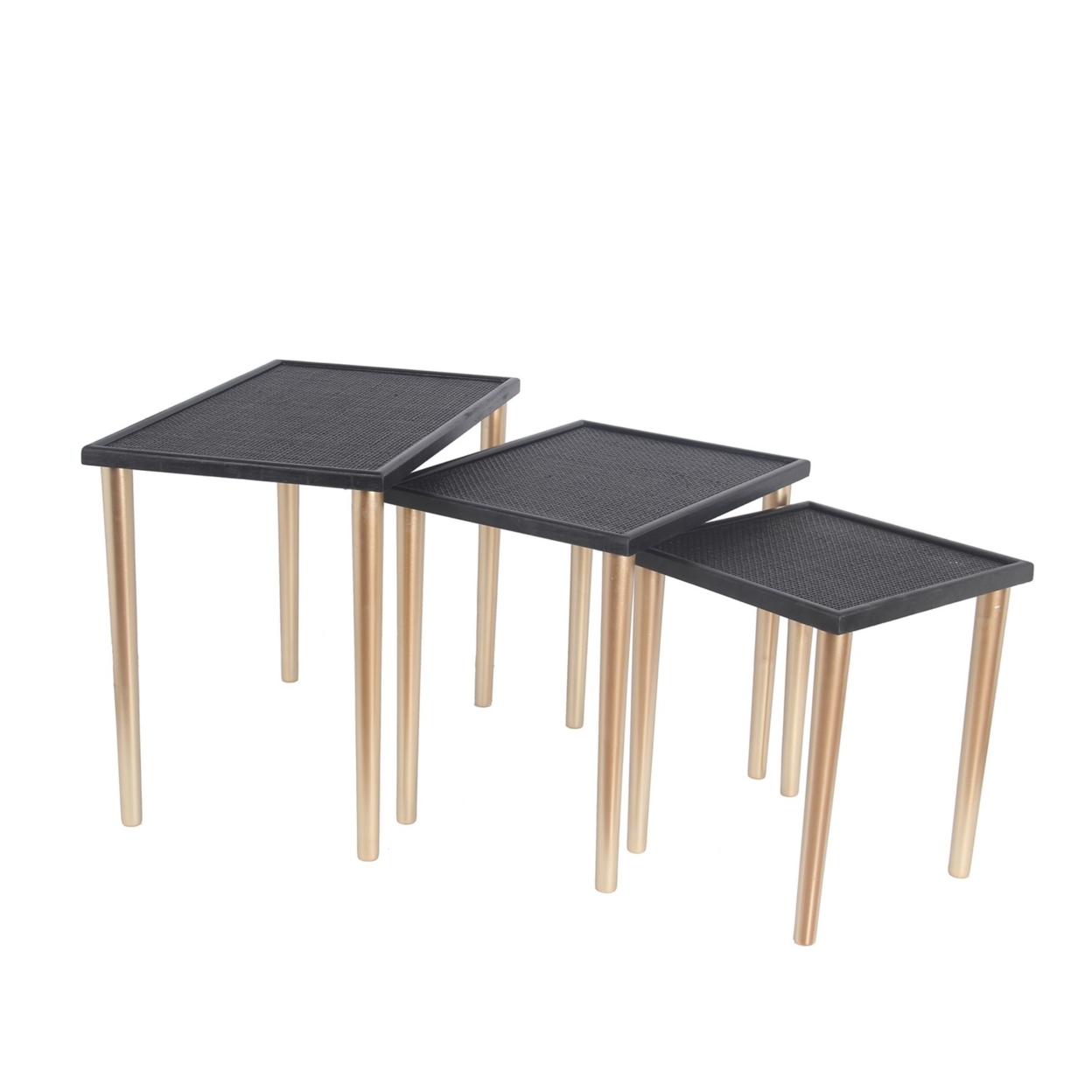 3 Piece Accent Table With Rounded Legs, Black- Saltoro Sherpi