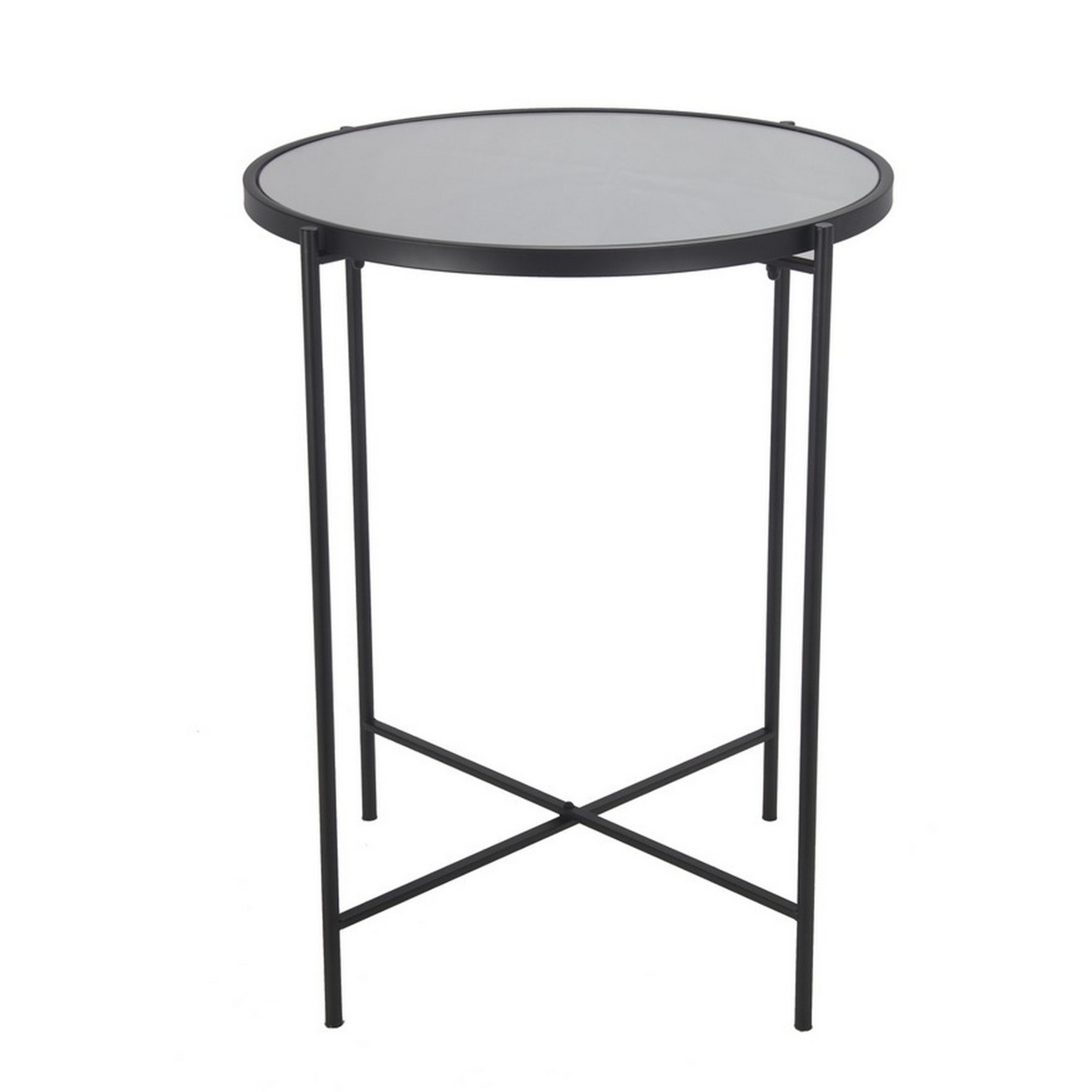 Accent Table With Round Mirrored Top, Black- Saltoro Sherpi