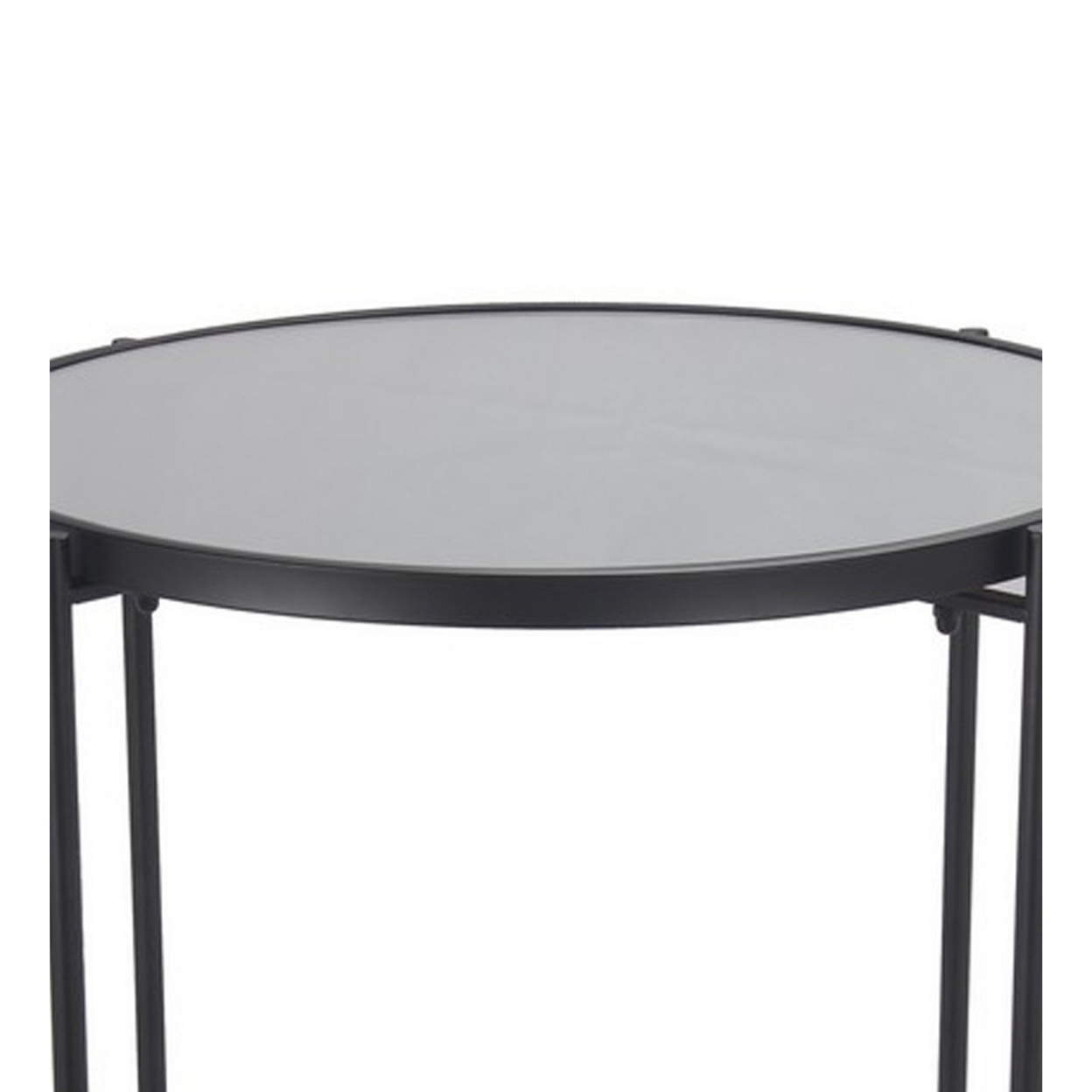 Accent Table With Round Mirrored Top, Black- Saltoro Sherpi
