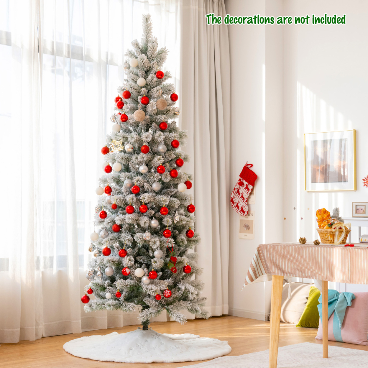 5/6/7.5/8 Ft Pre-lit Snow Flocked Artificial Christmas Tree W/ Multi-Color LED Lights - 7.5 Ft