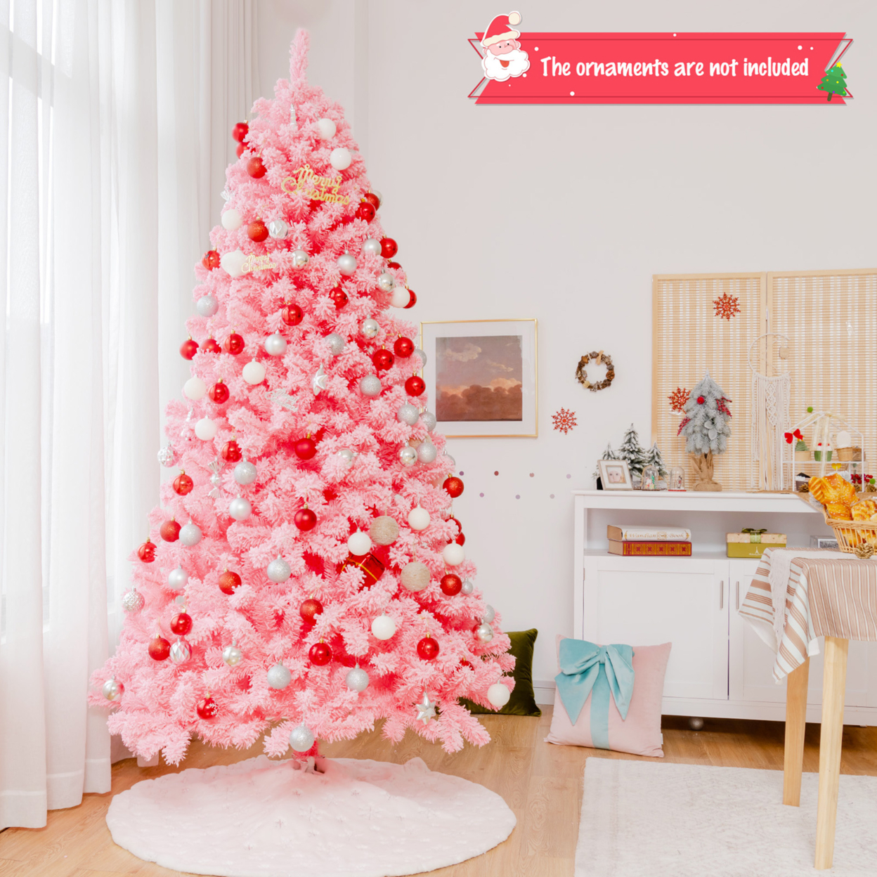 4.5/6.5/7.5 FT Artificial Snow Flocked Pink Christmas Tree Unlit Xmas PVC Tree - 7.5 Ft