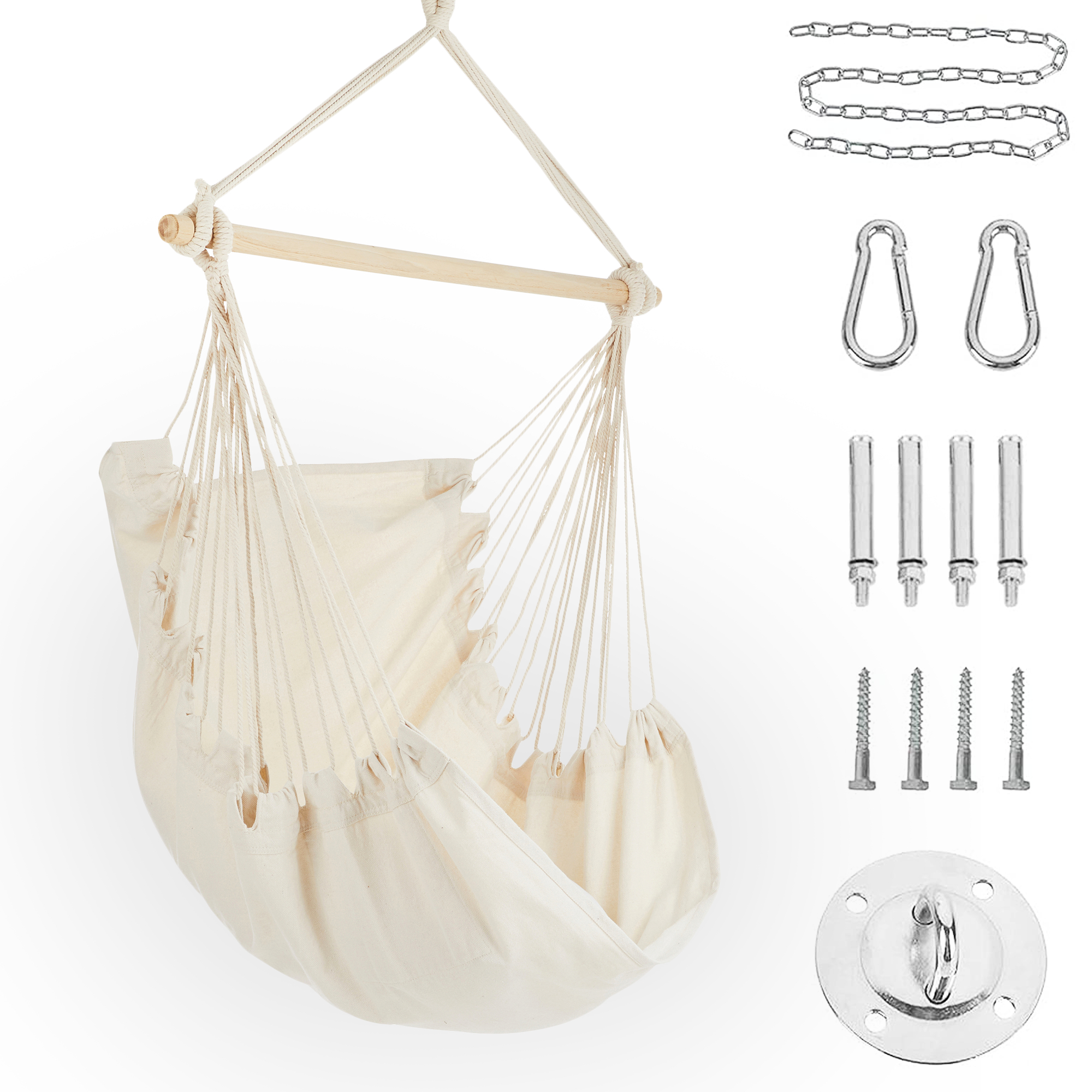 Project One Hanging Rope Hammock Chair, Hanging Rope Swing Seat with Carrying Bag, and Hardware Kit Perfect for Outdoor/Indoor Yard Deck Pat - Beige