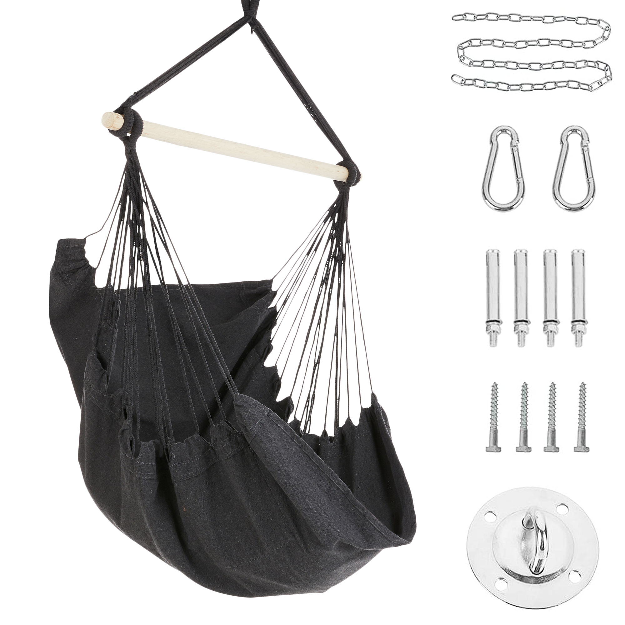 Project One Hanging Rope Hammock Chair, Hanging Rope Swing Seat with Carrying Bag, and Hardware Kit Perfect for Outdoor/Indoor Yard Deck Pat - Dark