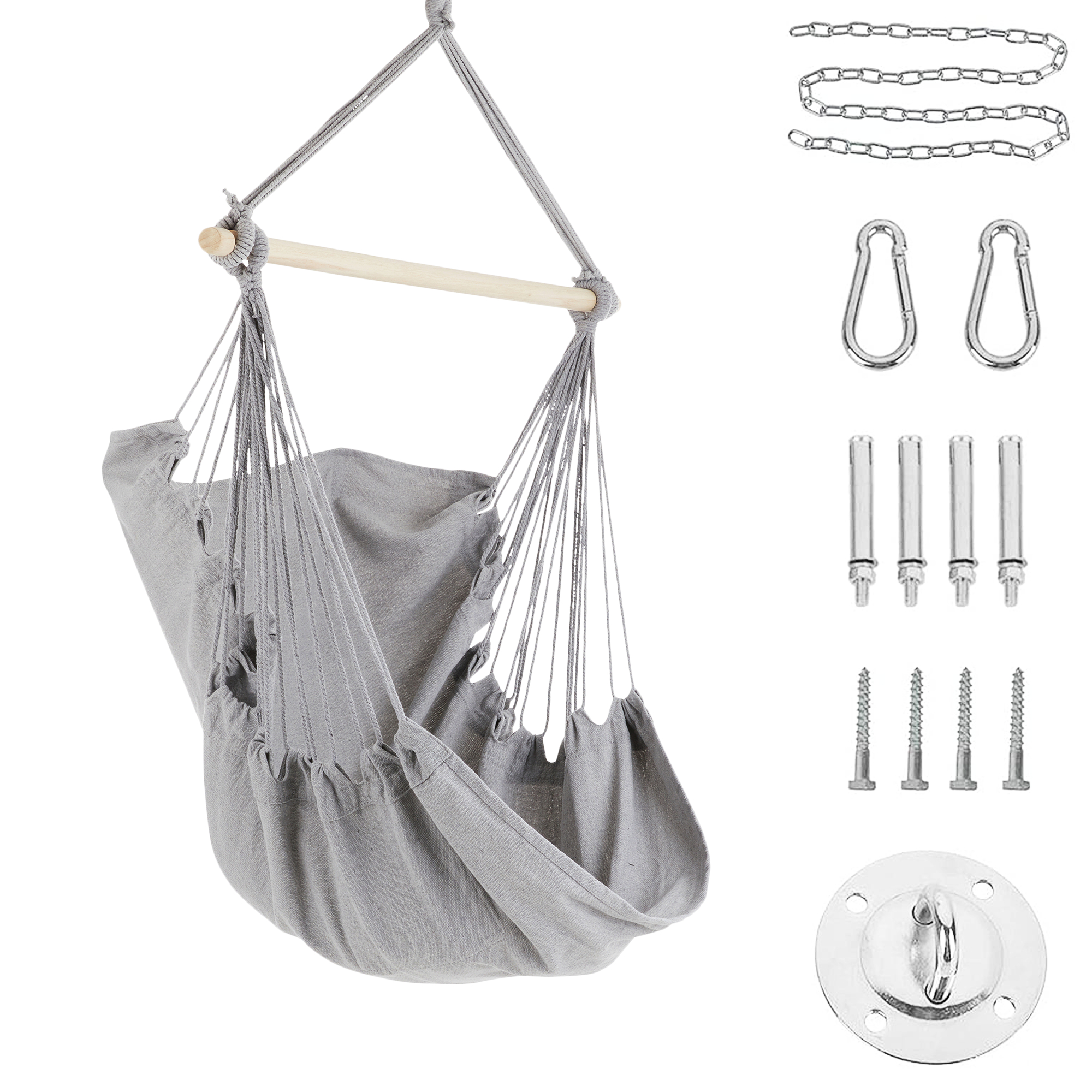 Project One Hanging Rope Hammock Chair, Hanging Rope Swing Seat with Carrying Bag, and Hardware Kit Perfect for Outdoor/Indoor Yard Deck Pat - Light