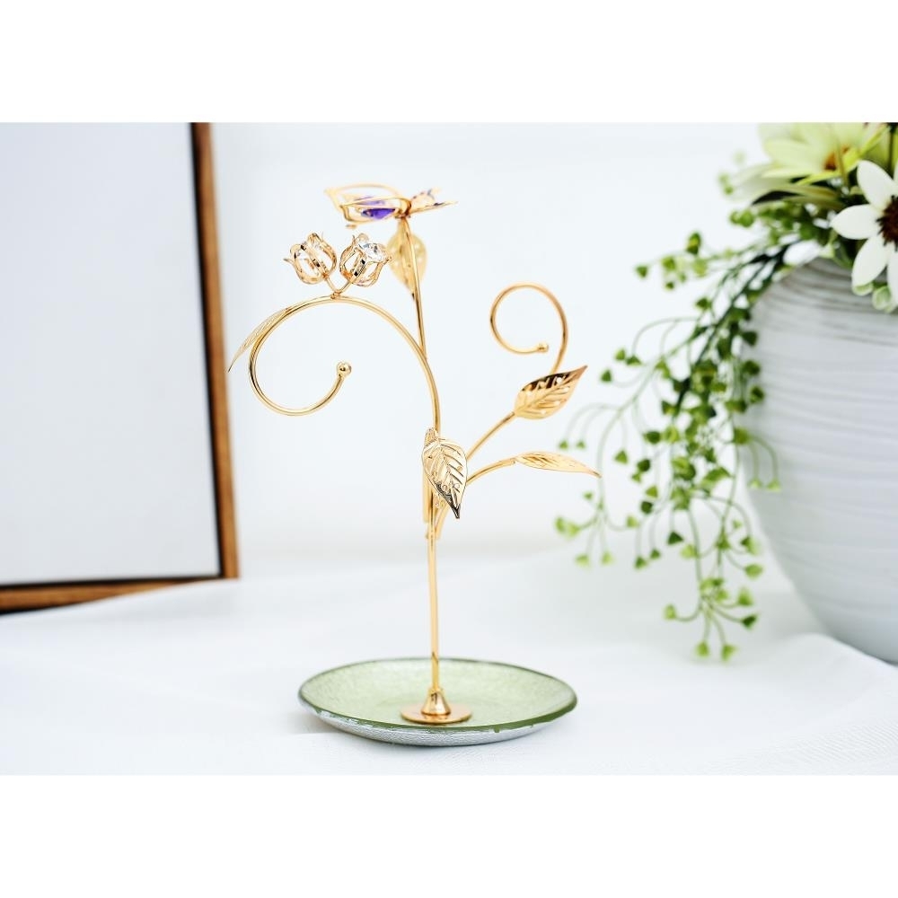 Matashi 24k Gold Plated Jewelry Stand â Elegant Floral And Butterfly Design Home Jewelry Display Stand For Hanging Earrings, Necklace, Etc