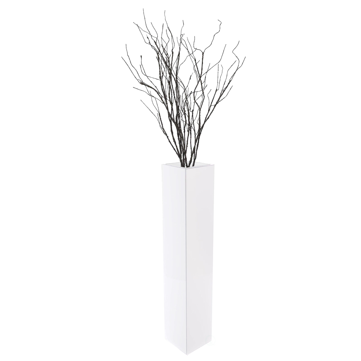 Tall Rectangular Wooden Modern Floor Vase, White - Large