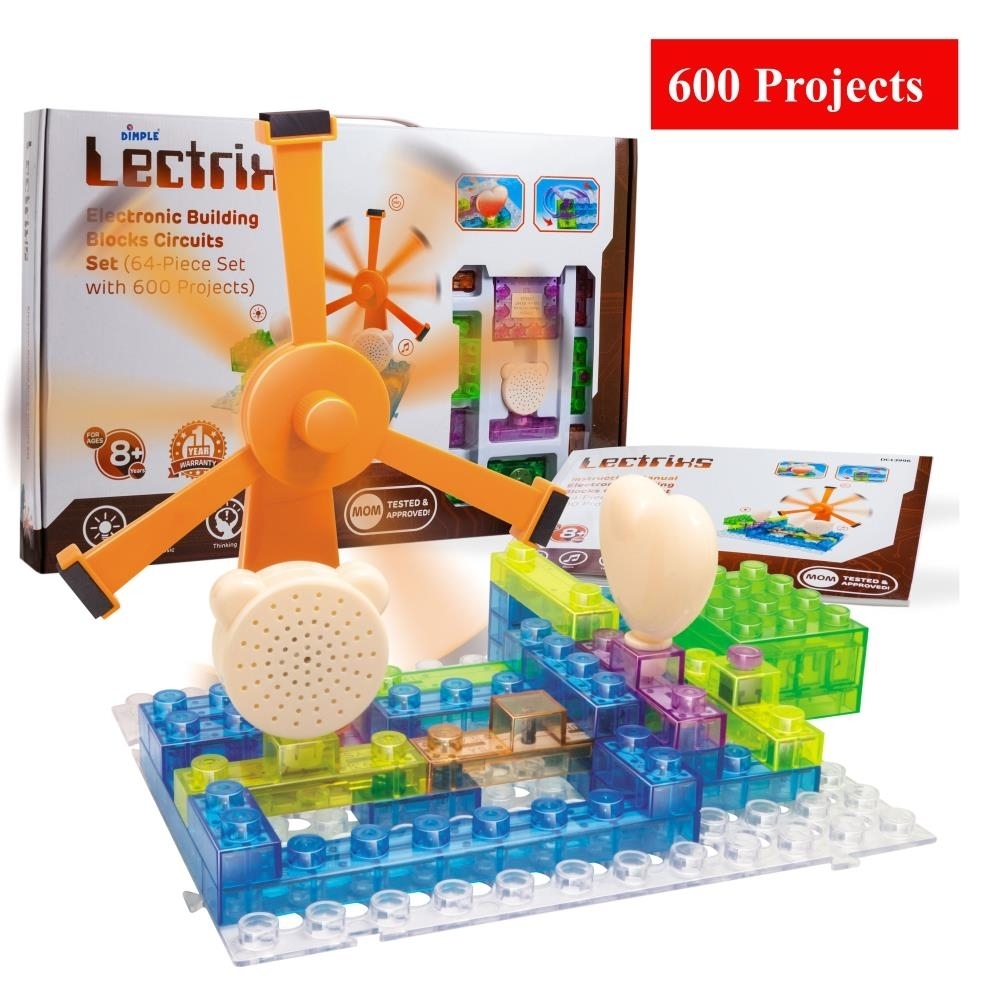 Dimple Lectrixs Electronic Building Blocks (64-Piece Set With 600 Projects) Light Up DIY Stacking Toys With Kid-Friendly Circuits
