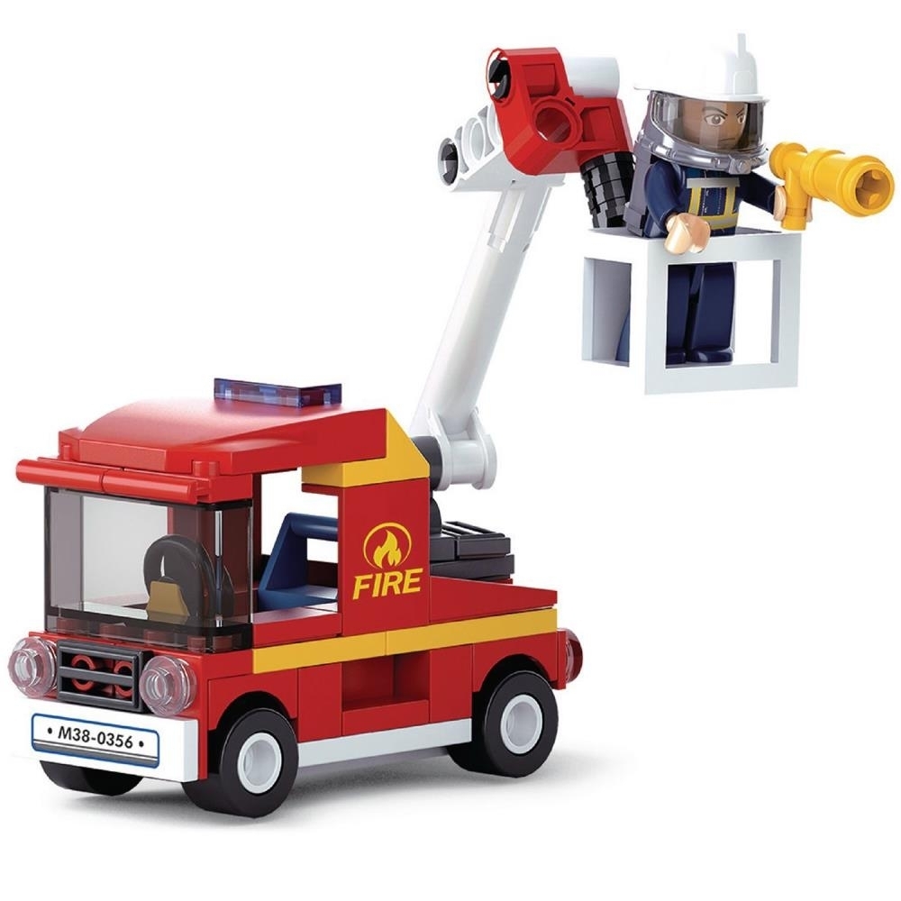 SlubanKids Fire Truck Bucket Truck Building Blocks 82 Pcs Set Building Toy Fire Vehicle