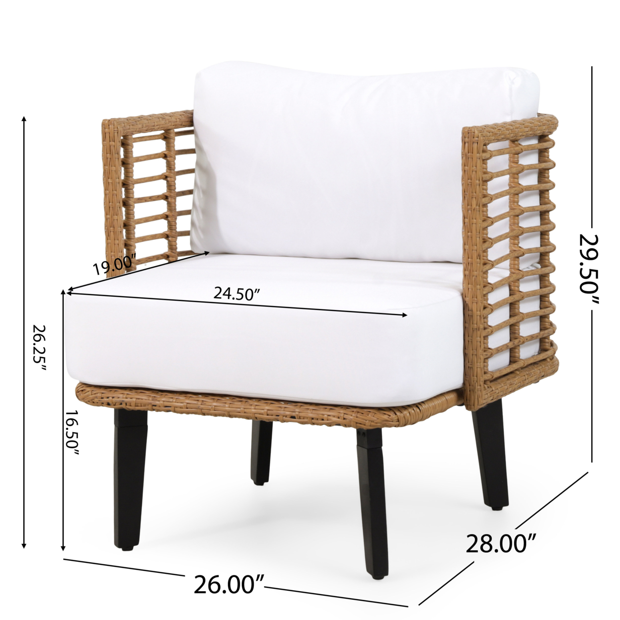 Rauser Outdoor Wicker Club Chair With Water Resistant Cushion, Light Brown And White