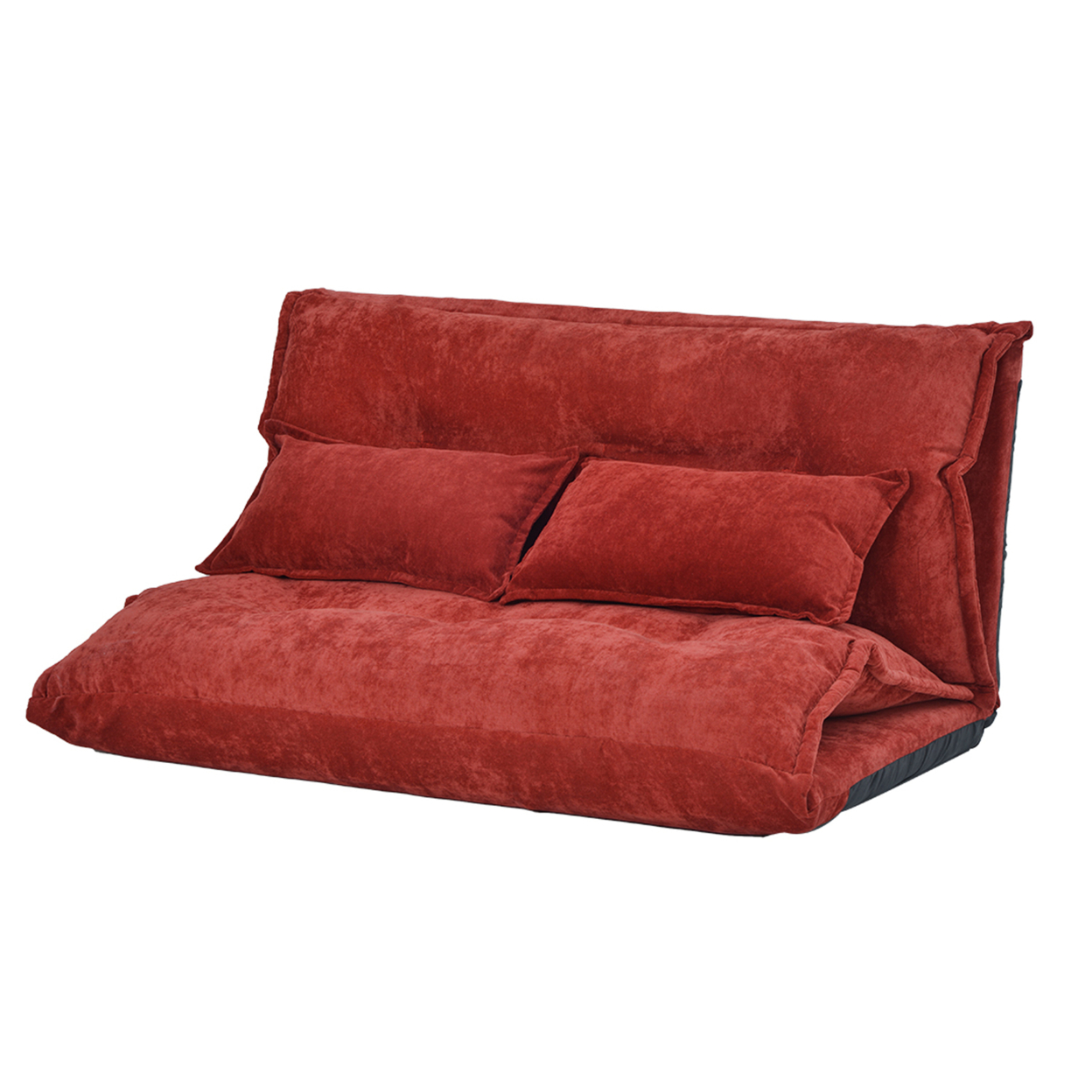 Sofa Bed With 5 Way Adjustable Back And Pillows, Red- Saltoro Sherpi