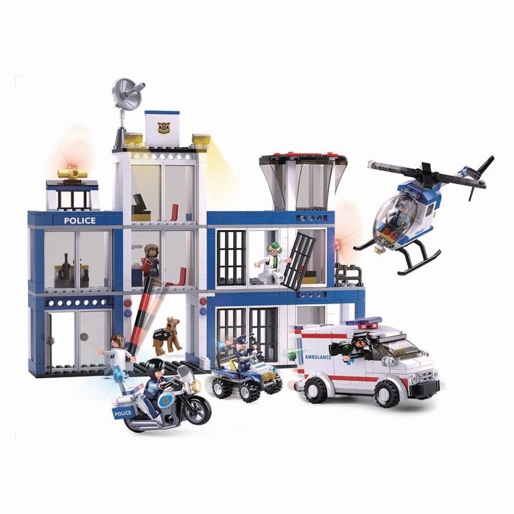 SlubanKids Police Station, Helicopter, Motorcycle, K9 Dog, Building Blocks 540 Pcs Set Building Toy Police Headquarters