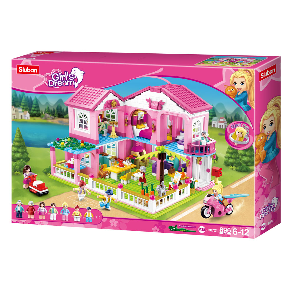 SlubanKids Girls Dream Villa 896 Pc Building Blocks For Kids, Colorful 3D Stackable Toys, Fun DIY Building And Creative Play