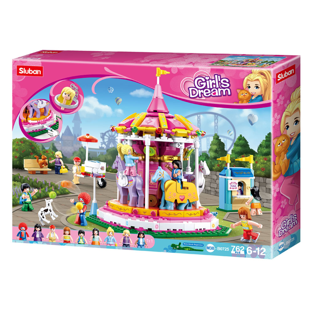 SlubanKids Girls Dream Carousel 762 Pc Building Blocks For Kids, Colorful 3D Stackable Toys, Fun DIY Building And Creative Play