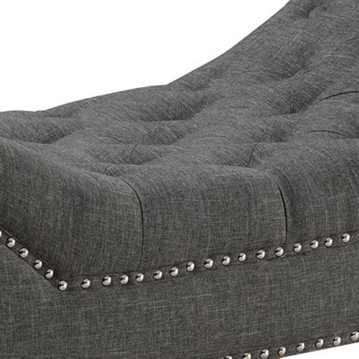 Bench With Button Tufted Details And Nailhead Trim, Gray- Saltoro Sherpi