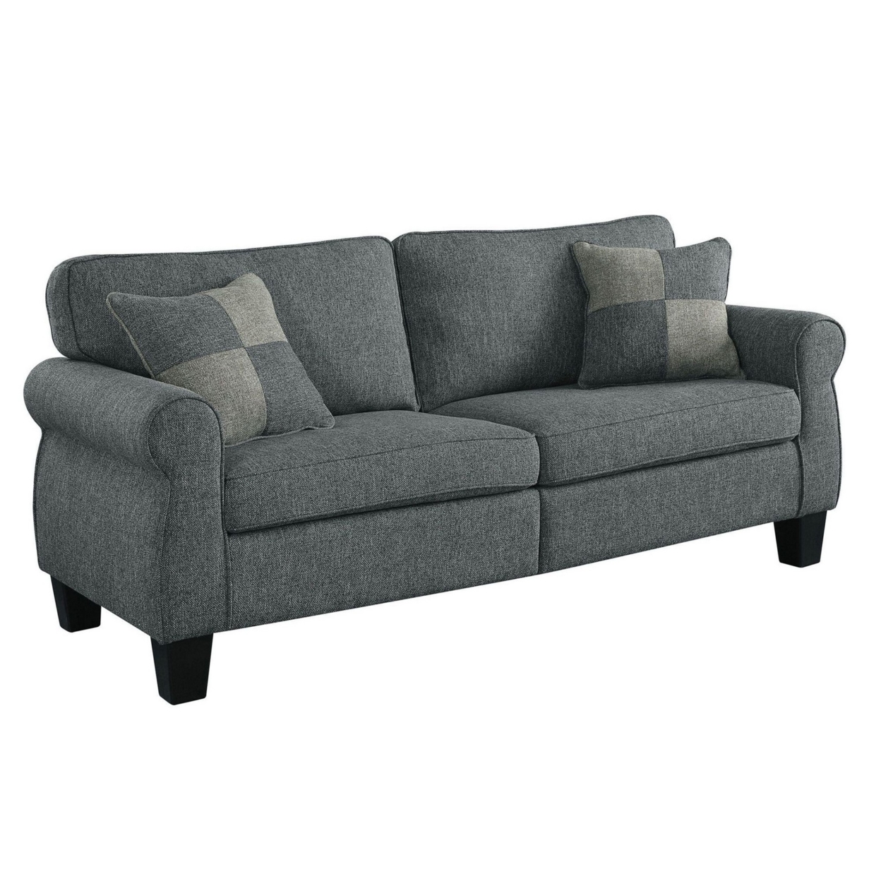 Sofa With Fabric Upholstery And Rolled Design Arms, Gray- Saltoro Sherpi