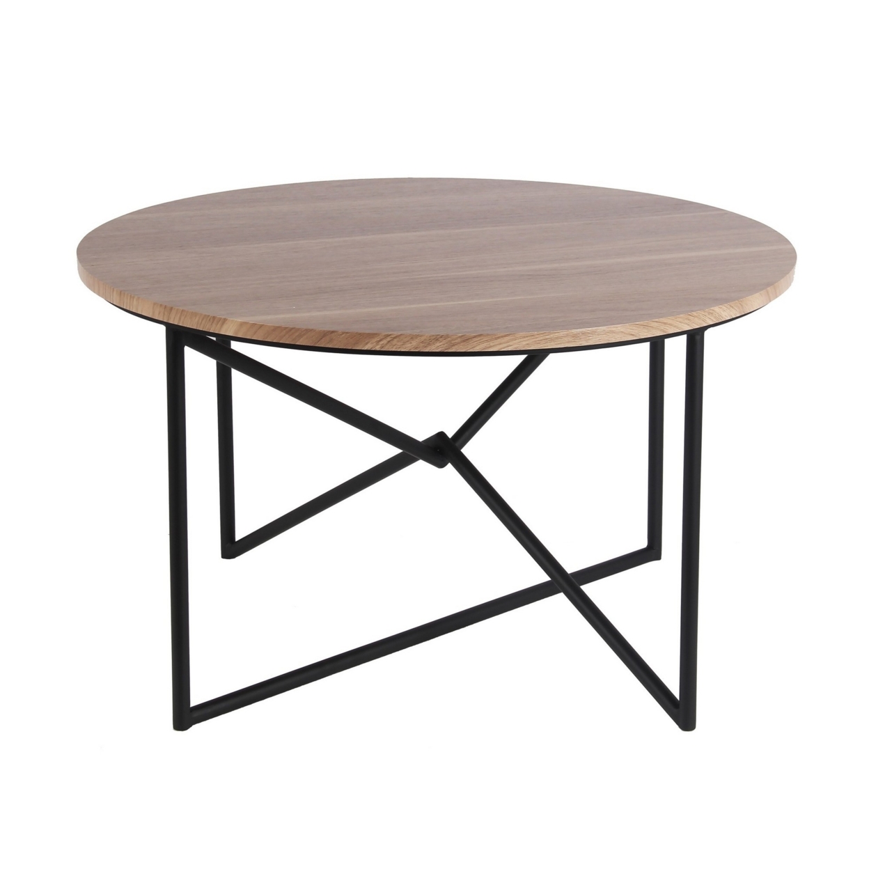 Round Accent Table With Intersected Geometric Base, Brown- Saltoro Sherpi