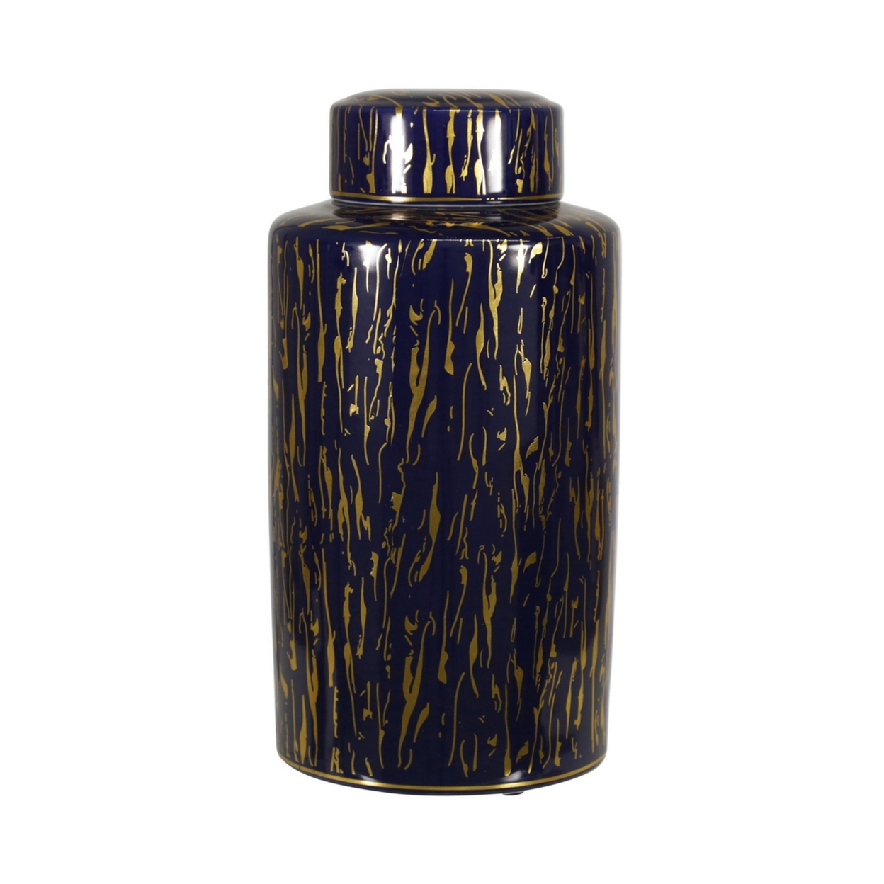 Jar With Lid Closure And Abstract Line Pattern, Gold- Saltoro Sherpi