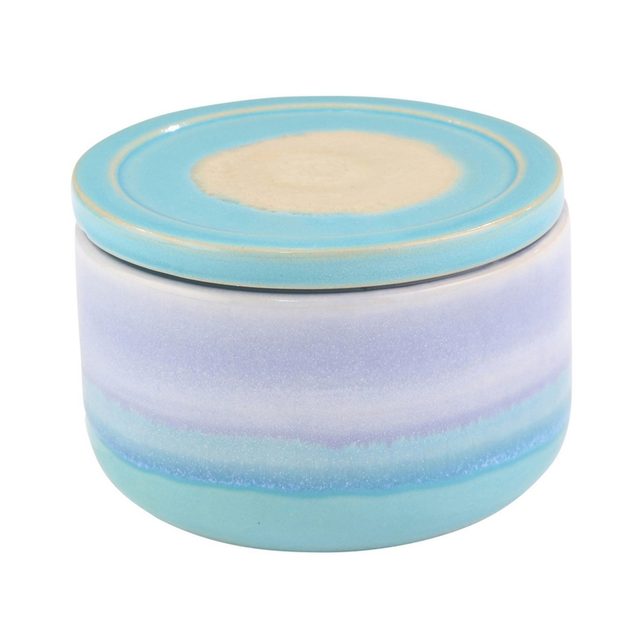 Storage Jar With Round Ceramic Shape And Lid, Blue- Saltoro Sherpi