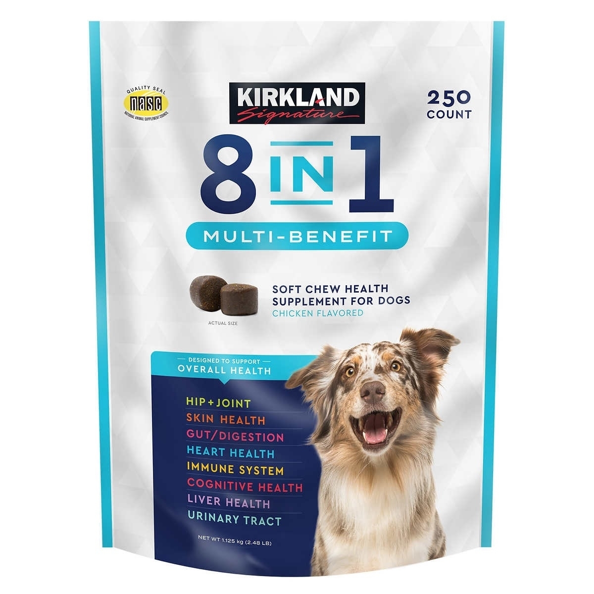 Kirkland Signature 8-In-1 Multi-Benefit Soft Chews For Dogs, 250 Count
