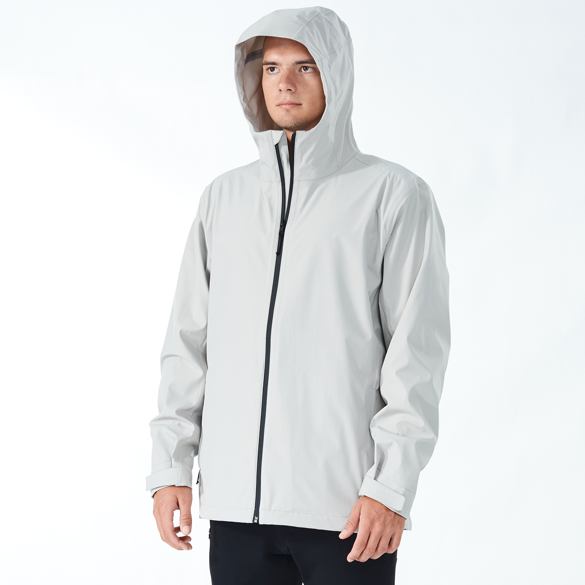 Gymax Men's Windproof Rain Jacket Hooded Coat Black/ Grey/ Navy - Grey, M